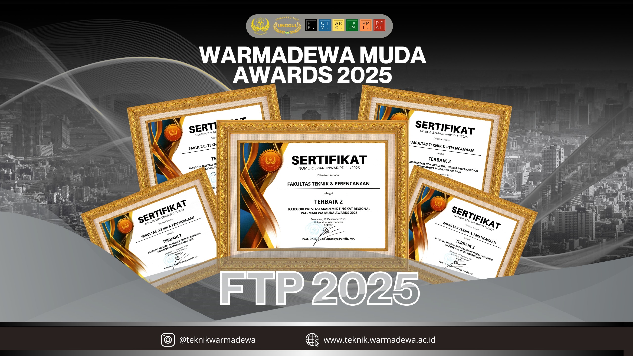Fakultas Teknik dan Perencanaan Raih Lima Penghargaan pada Warmadewa Muda Awards 2025